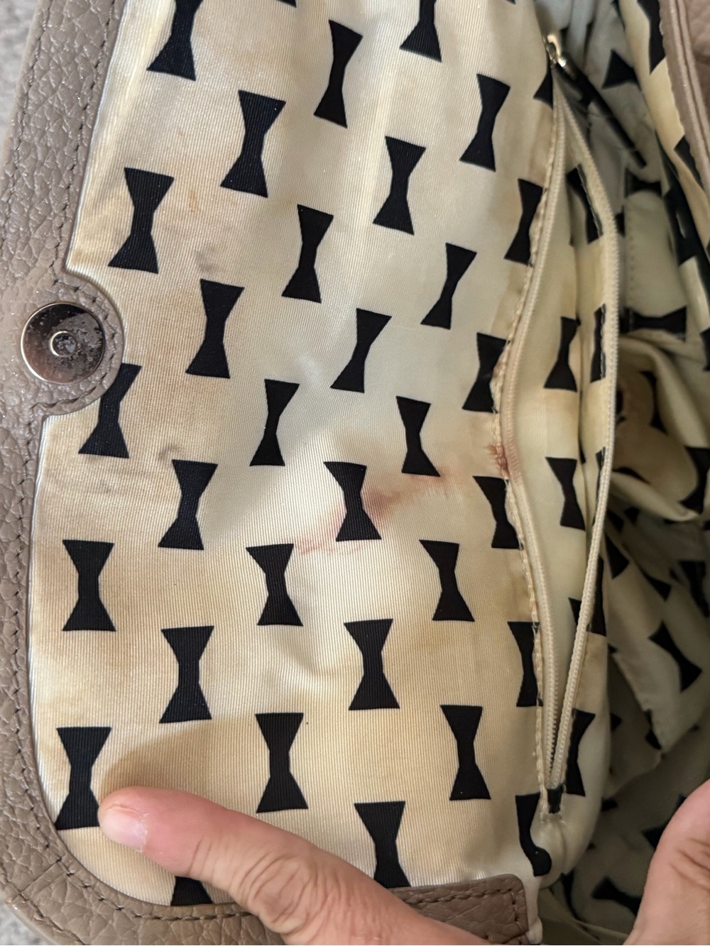 kate spade Beige Leather Satchel with Black Handles and Gold Plate - Picture 4 of 4